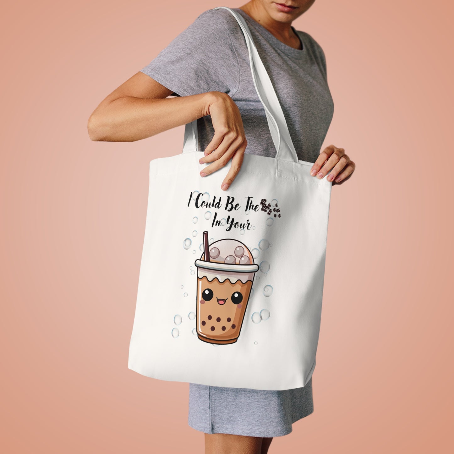 Cute Bubble Tea Cotton Tote Bag, Eco-Friendly Reusable Shopping Bag, Gift for Tea Lovers, Trendy Tote for Everyday Use, Fun Snack Bag