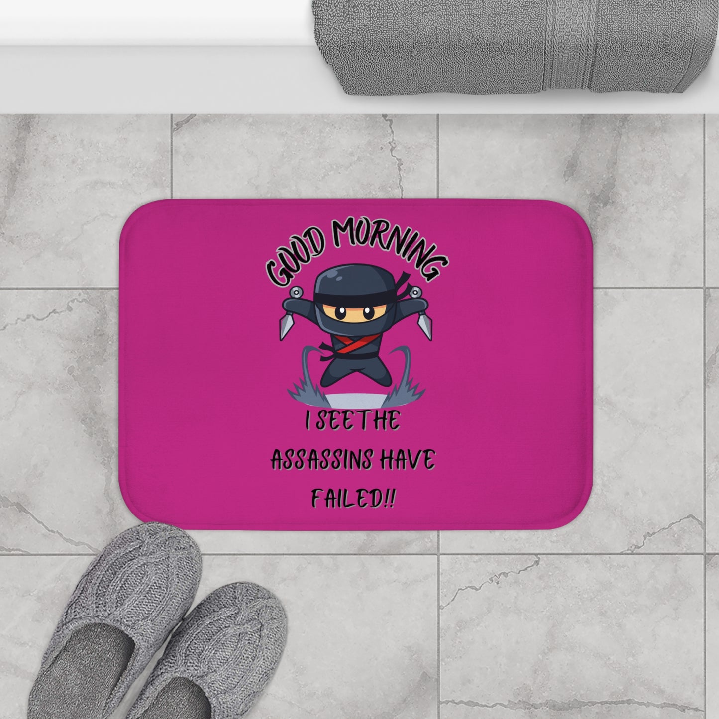 Ninja Good Morning Bath Mat, Funny Bathroom Decor, Unique Gifts, Home & Kitchen, Kids Bathroom Accessory, Fun Shower Mat