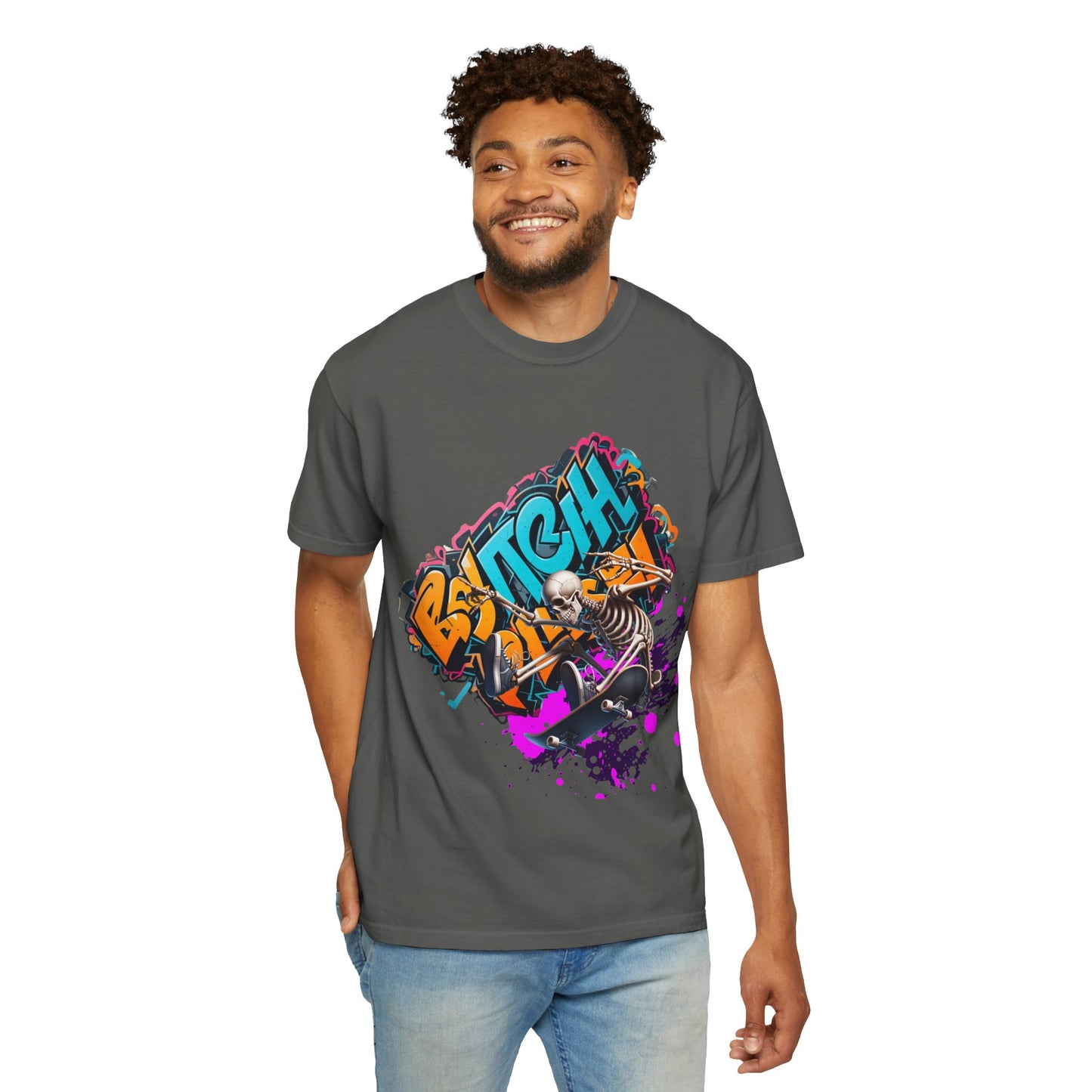 Edgy Skeleton Graffiti T-Shirt, Unisex Graphic Tee, Halloween Costume Shirt, Streetwear Style, Cool Gift for Teens