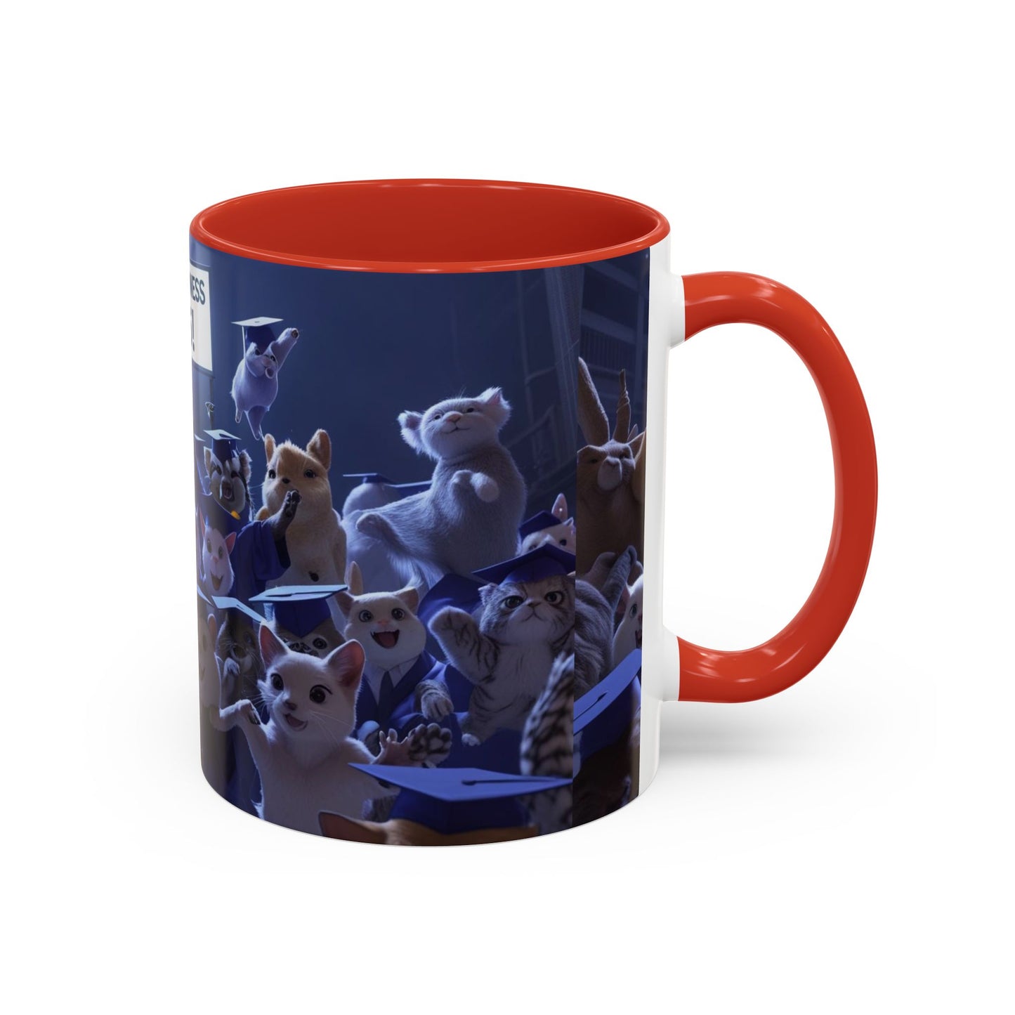 Anime Graduation Theme Accent Coffee Mug - Funny Cat & Dog Design, Perfect Gift for 2025 Grads, Inspirational Coffee Mug, Celebration Mug
