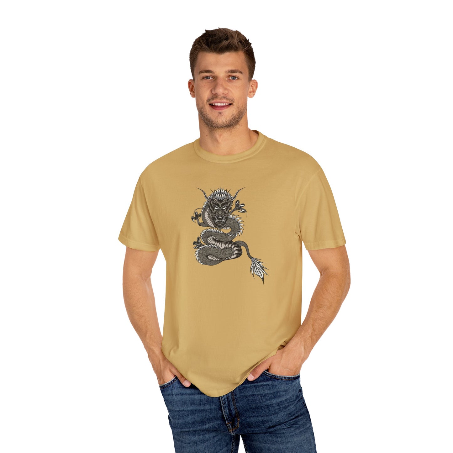 Dragon Design Unisex Garment-Dyed T-shirt, Graphic Tee, Casual Wear, Anime Apparel, Streetwear, Unique Gift for Him