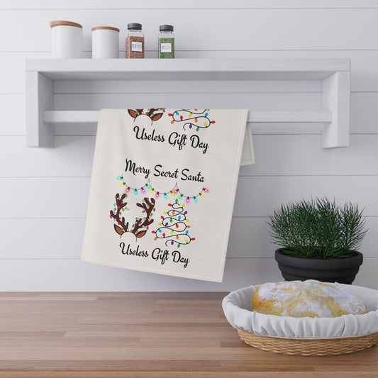 Holiday Tea Towels, Useless Gift Day Decor, Merry Secret Santa, Kitchen Towels, Fun Gift for Christmas, Festive Home Decor