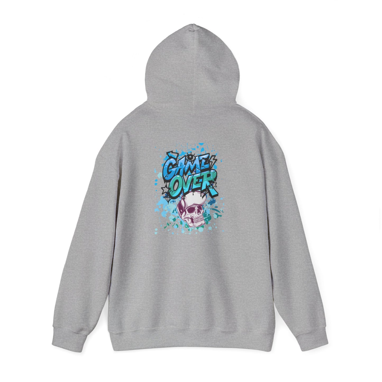 Game Over Skull Hoodie - Unisex Heavy Blend Sweatshirt, Perfect for Gamers, Casual Wear, Unique Gift, Streetwear Style, Graphic Apparel