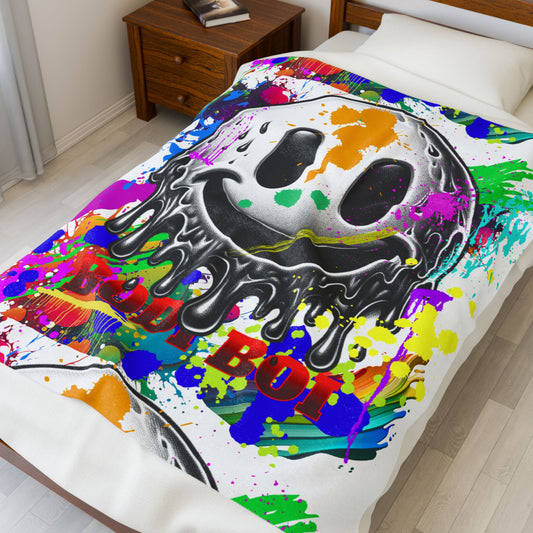 Colorful Smiley Face Velveteen Plush Blanket | Cozy Gift for Teens, Fun Home Decor, Unique Bedding, Vibrant Throw