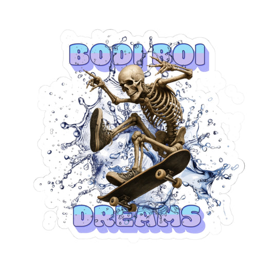 Cool Skeleton Skateboard Kiss-Cut Stickers | Bodoi Boi Dreams | Perfect for Laptops, Water Bottles, Skateboards, Parties, Halloween