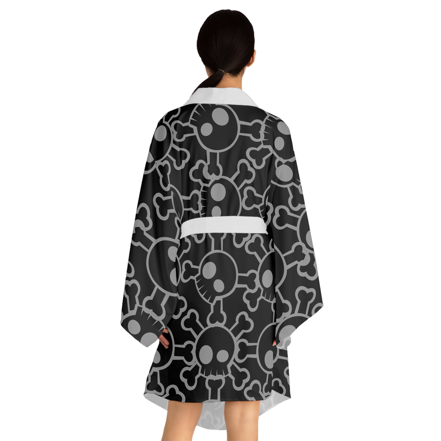 Gothic Skull Print Long Sleeve Kimono Robe, Stylish Loungewear, Alternative Fashion, Edgy Gift, Cozy Layering Piece, Halloween Outfit