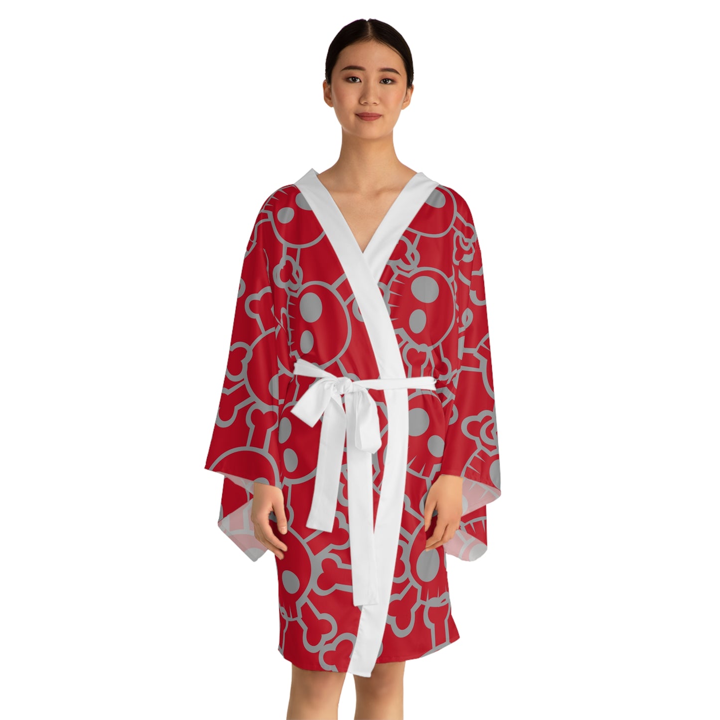 Skull & Crossbones Long Sleeve Kimono Robe, Edgy Lounge Wear, Alternative Fashion, Halloween Gift, Anime Inspired, Cozy Homewear