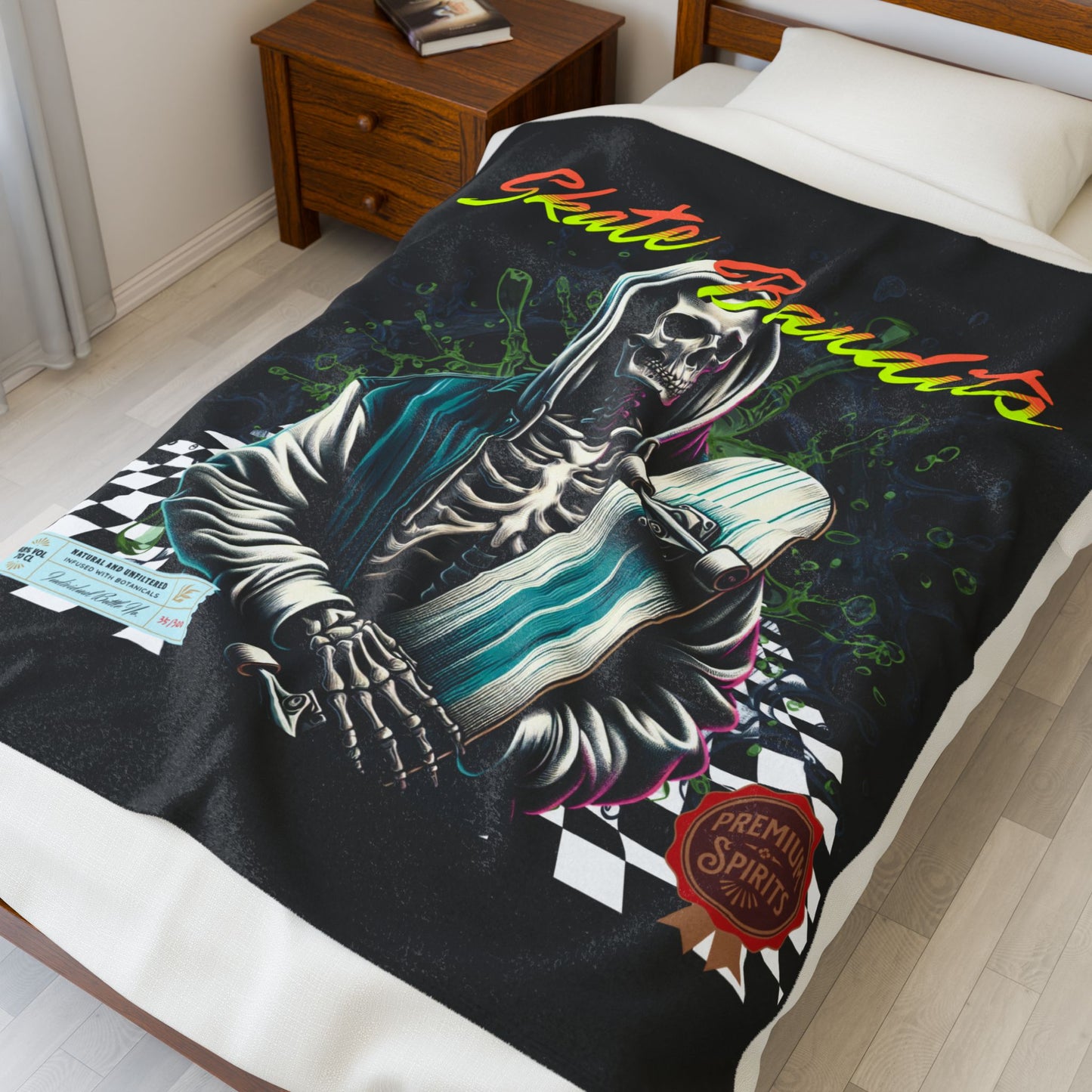 Skate Bandits Velveteen Plush Blanket - Cozy Throw for Skaters, Home Decor, Gift for Skateboard Lovers, Halloween Blanket, Retro Vibe
