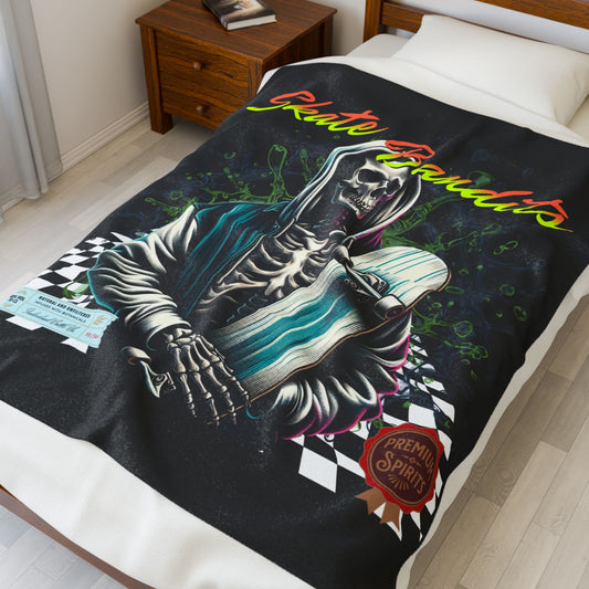 Skate Bandits Velveteen Plush Blanket - Cozy Throw for Skaters, Home Decor, Gift for Skateboard Lovers, Halloween Blanket, Retro Vibe