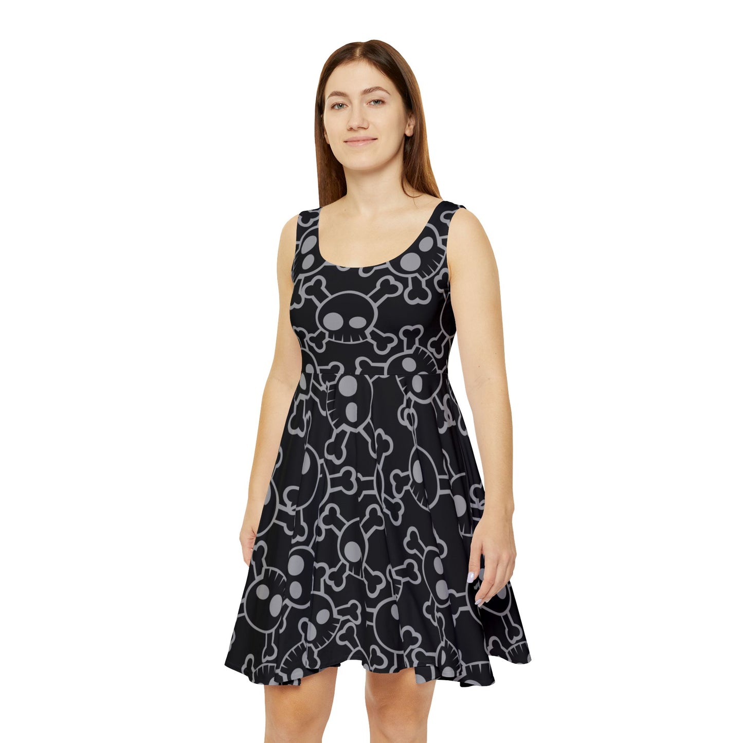 Gothic Skull Skater Dress, AOP Women's Dress, Edgy Fashion, Alternative Style, Perfect for Halloween and Parties