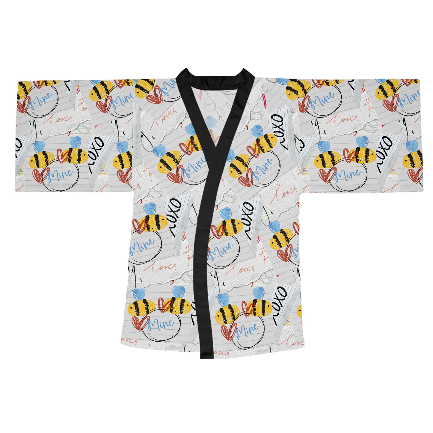 Bee-Inspired Long Sleeve Kimono Robe, Relaxing Loungewear, Gift for Her, Cozy Spa Day Attire, Summer Nights Robe, Unique Bee Print