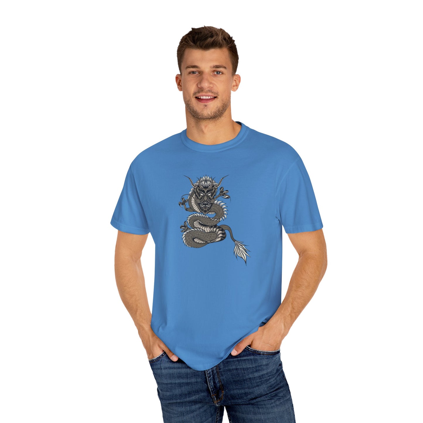 Dragon Design Unisex Garment-Dyed T-shirt, Graphic Tee, Casual Wear, Anime Apparel, Streetwear, Unique Gift for Him