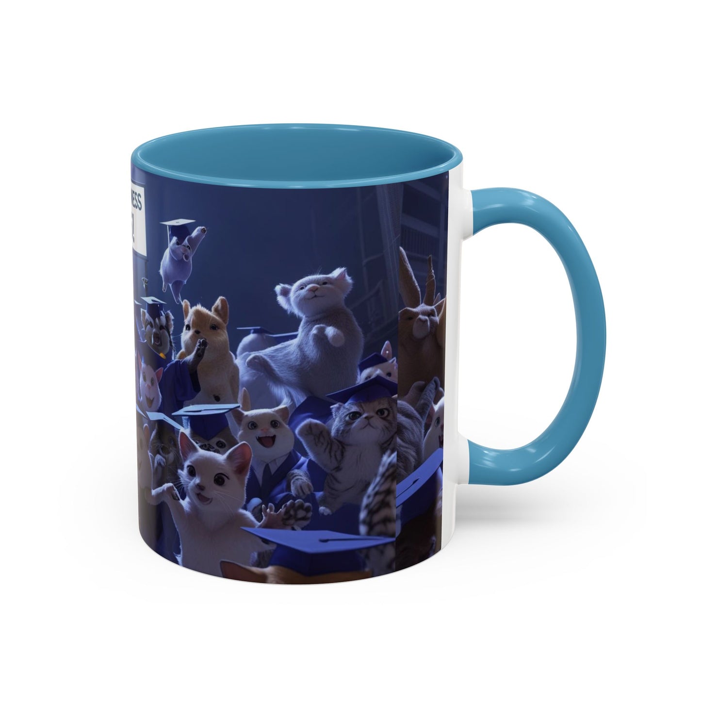 Anime Graduation Theme Accent Coffee Mug - Funny Cat & Dog Design, Perfect Gift for 2025 Grads, Inspirational Coffee Mug, Celebration Mug