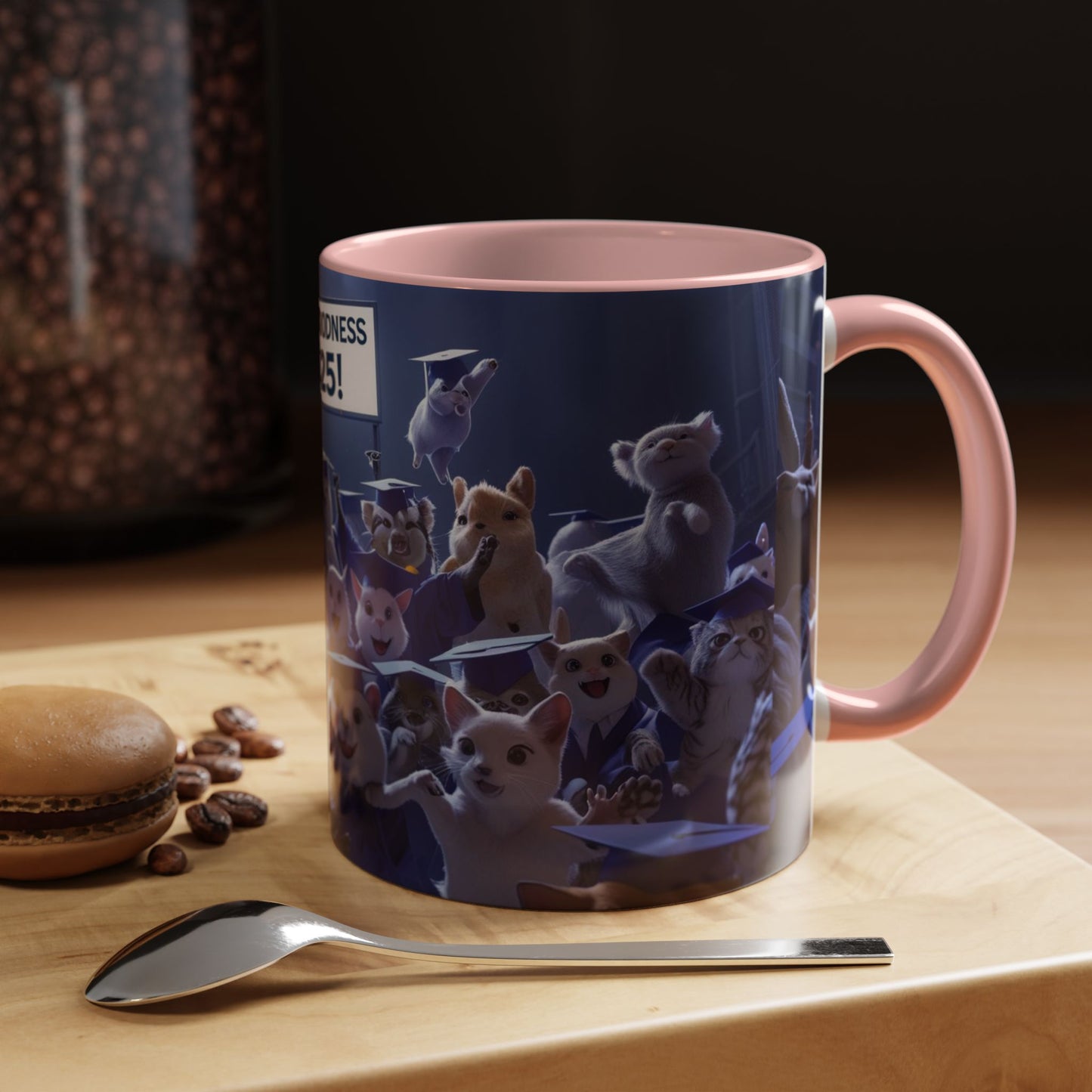 Anime Graduation Theme Accent Coffee Mug - Funny Cat & Dog Design, Perfect Gift for 2025 Grads, Inspirational Coffee Mug, Celebration Mug