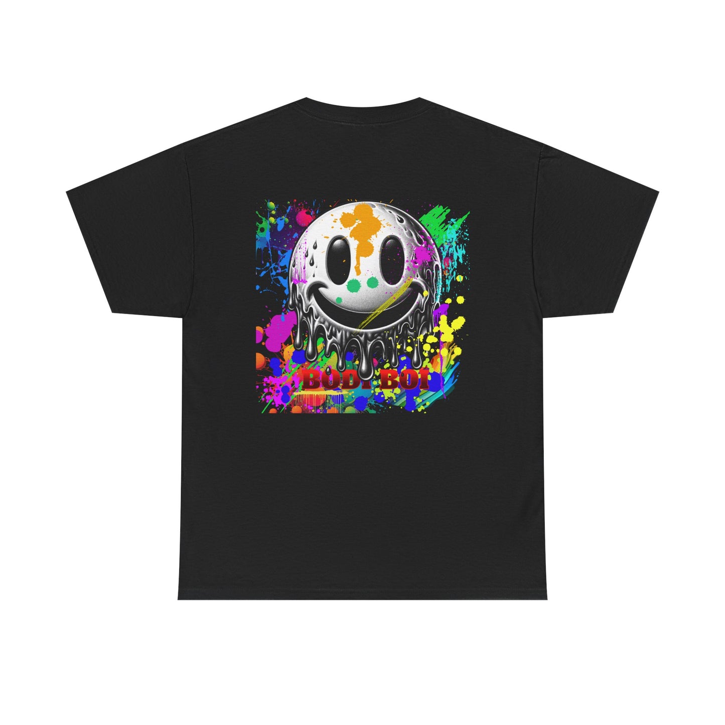 Colorful Graffiti Tee, Unisex Heavy Cotton Tee with Smiley Face Design, Streetwear Top, Graphic Tee for Art Lovers, Casual Gift for Friends