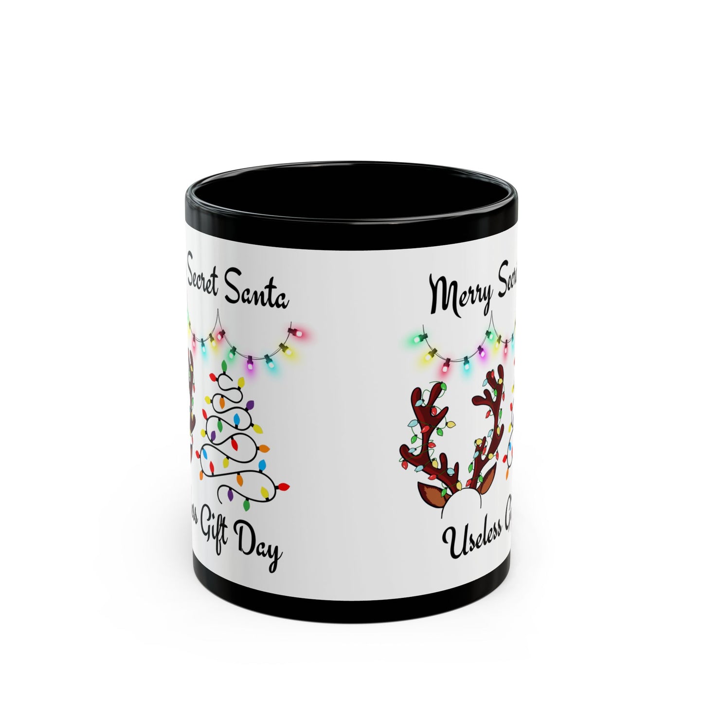 Festive Secret Santa Mug - Merry Secret Santa, Useless Gift Day, Holiday Cheer, Christmas Coffee Cup, 11oz/15oz Black Mug