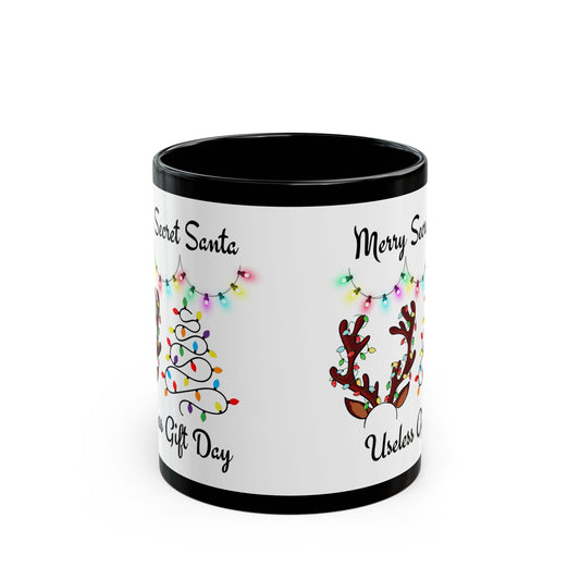 Festive Secret Santa Mug - Merry Secret Santa, Useless Gift Day, Holiday Cheer, Christmas Coffee Cup, 11oz/15oz Black Mug