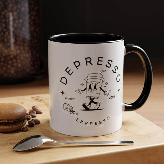 Coffee Mug, Funny Espresso Mug, Gift for Coffee Lovers, Depresso Expresso Humor Cup, Kitchen Decor, Barista Gift, Quirky Beverage Cup,